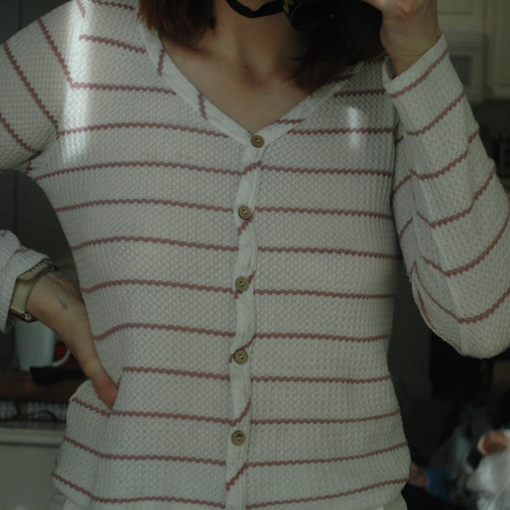 Paper Crane Waffle Knit Striped Sweater